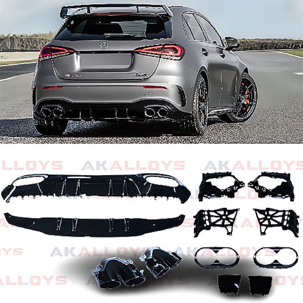 MERCEDES LOOK REAR DIFFUSER WITH TAILPIPES TWIN EXIT QUAD TIP - GLOSS BLACK